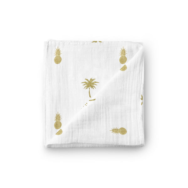 Lux Metallic Gold Print Muslin Bamboo Blanket - Pineapple