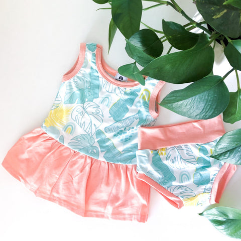 Ruffle Tank Dress + Bummie - Tropical Doodle -ALOHA PLAYWEAR