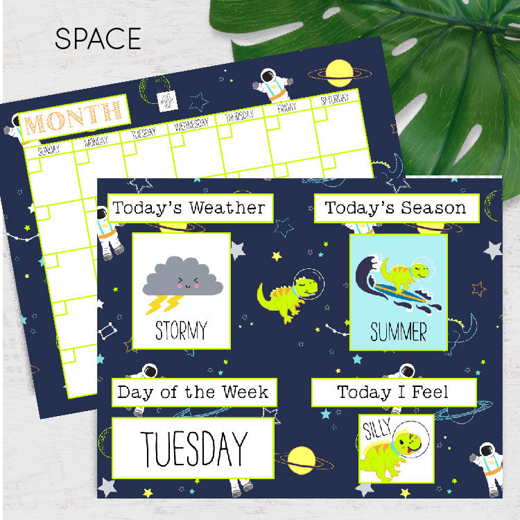 DIY Morning Board & Calender Printable - Space Dinos