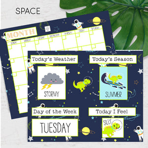 DIY Morning Board & Calender Printable - Space Dinos
