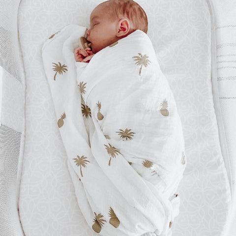 Lux Metallic Gold Print Muslin Bamboo Blanket - Pineapple
