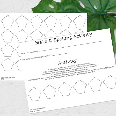 Math & Spelling Activity Printable - Cupcakes