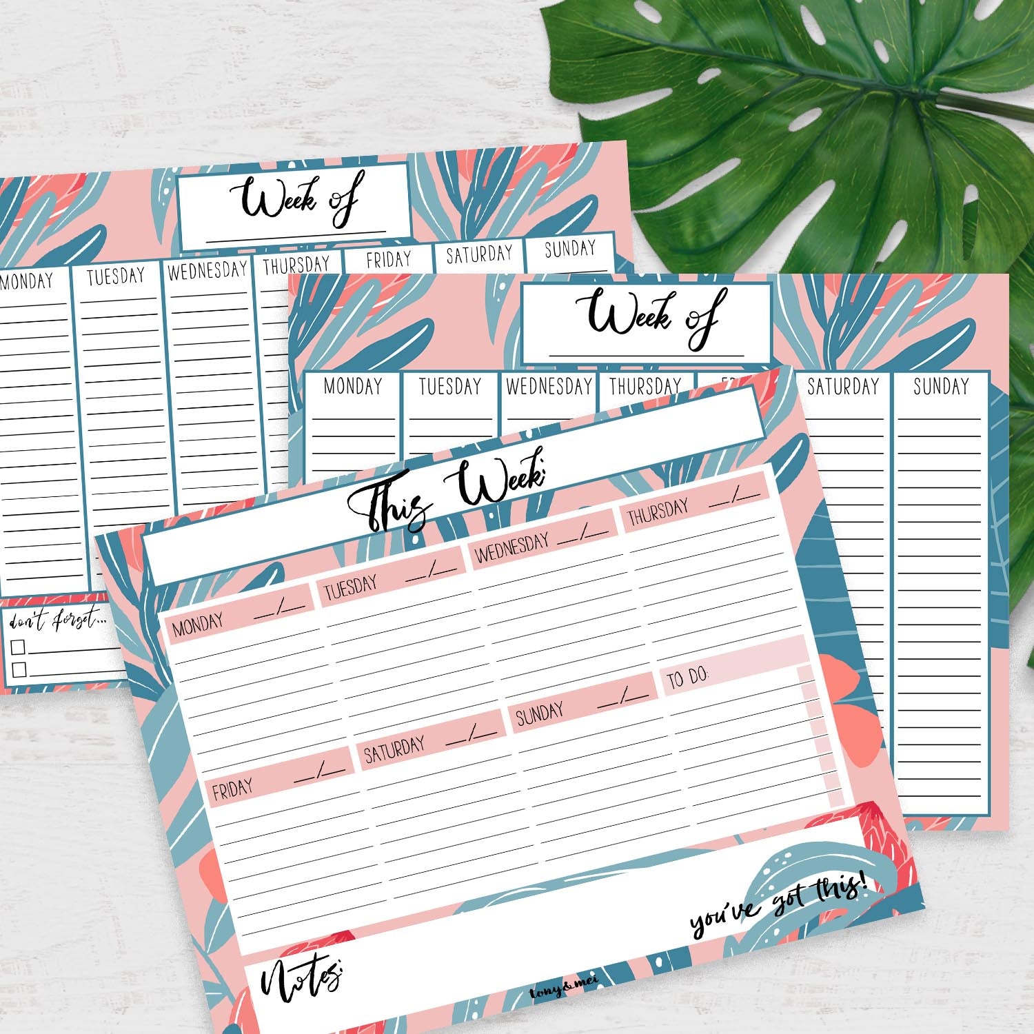 Weekly Planner Printable Download - Tropical Pink