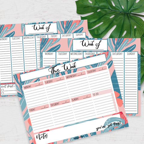 Weekly Planner Printable Download - Tropical Pink